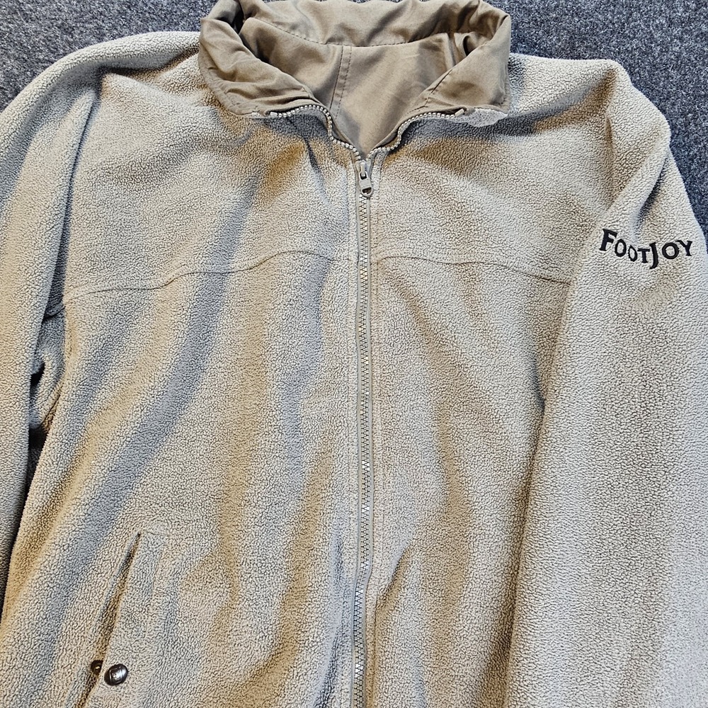 FootJoy Reversible Full Zip Golf Jacket Tan/Gray Fleece Men's M Read Description
